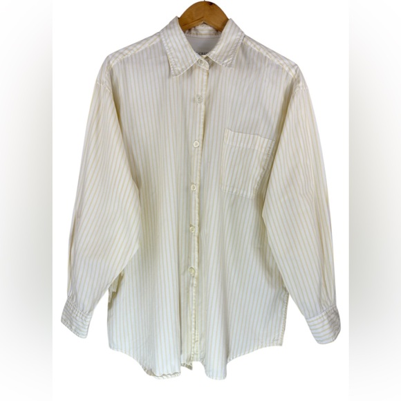 J. Crew Tops - J.Crew Cotton Striped Shirt Women’s Size L Yellow White Button Front